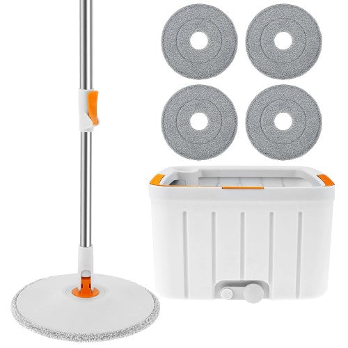Spin Mop Bucket Set, Self Wringing Mope with 4 Microfiber Pads, Self Separation Dirty Clean Water System for Floor Cleaning, Hardwood, Laminate, Tile Spin Mop Bucket Set, Self Wringing Mope with 4 Microfiber Pads, Self Separation Dirty Clean Water System for Floor Cleaning, Hardwood, Laminate, Tile